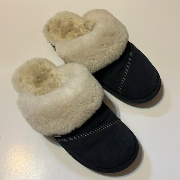 Nuknuuk “Joy” navy blue suede slip-on slippers  size 9 - Picture 1 of 9